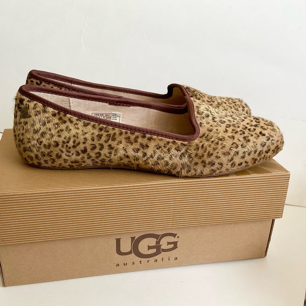 UGG ALLOWAY METALLIC LEOPARD CALF HAIR Ballet Flats Shoes NEW - Picture 3 of 15